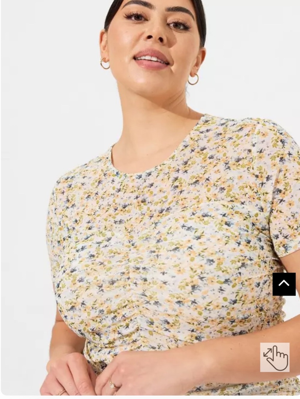 Stretch Mesh Crew Neck Ruched Top